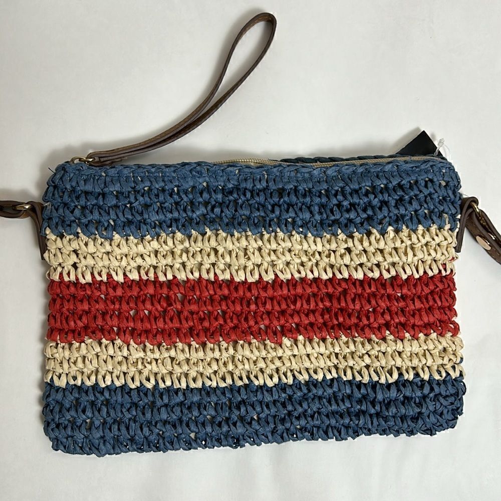 New INTERNATIONAL CONCEPT INC natural straw clutch wristlet crossbody bag